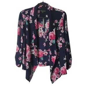 Floral Lightweight Open Front Blazer with Pink and Navy Design Size XXL
